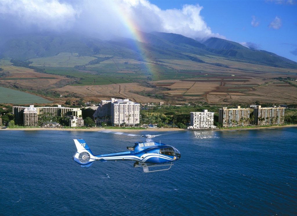 Blue Hawaiian helicopters feature “quiet­ technology,” Bose noise­ cancelling headsets.  Image Source